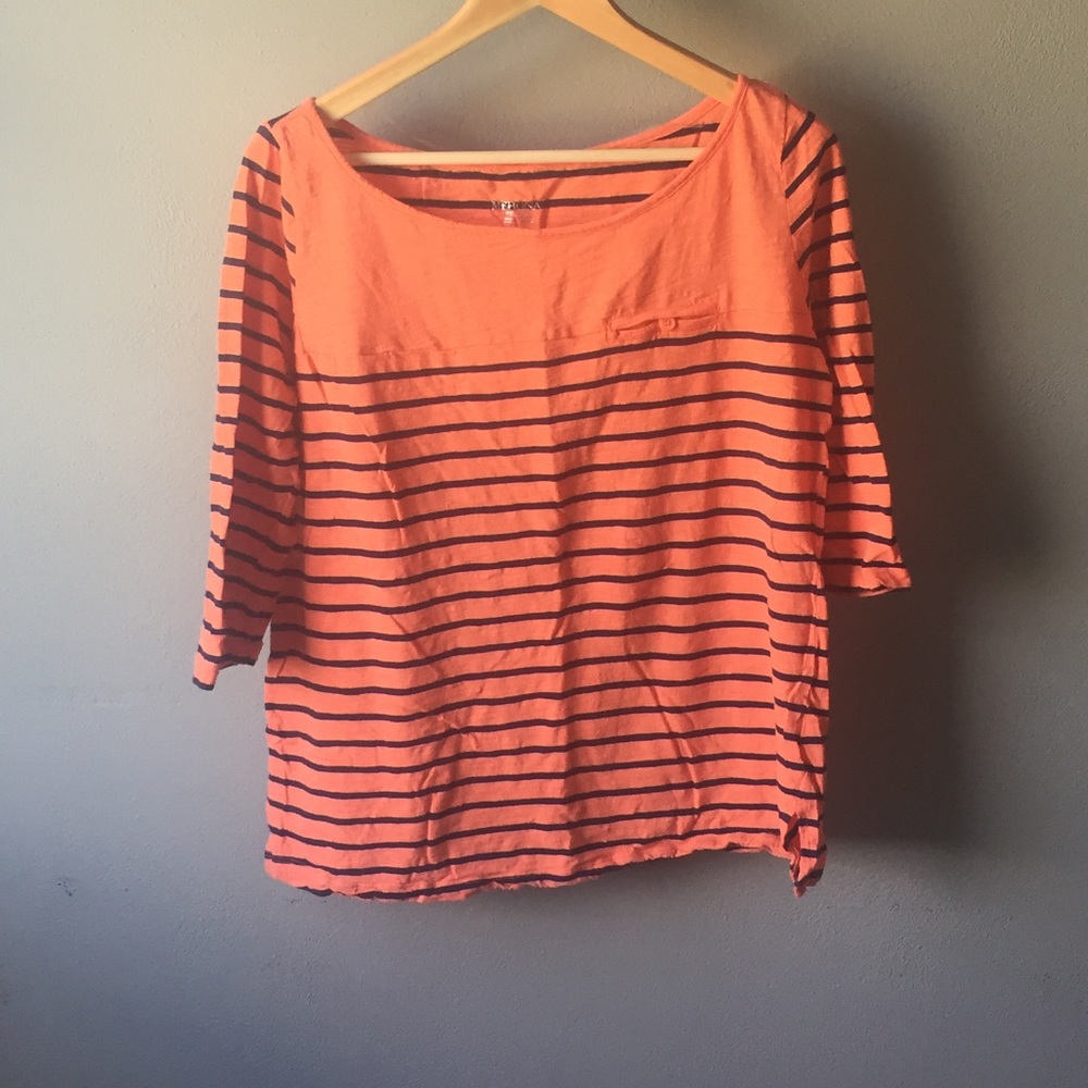 3/4 Sleeve Orange & Blue Striped Casual Shirt